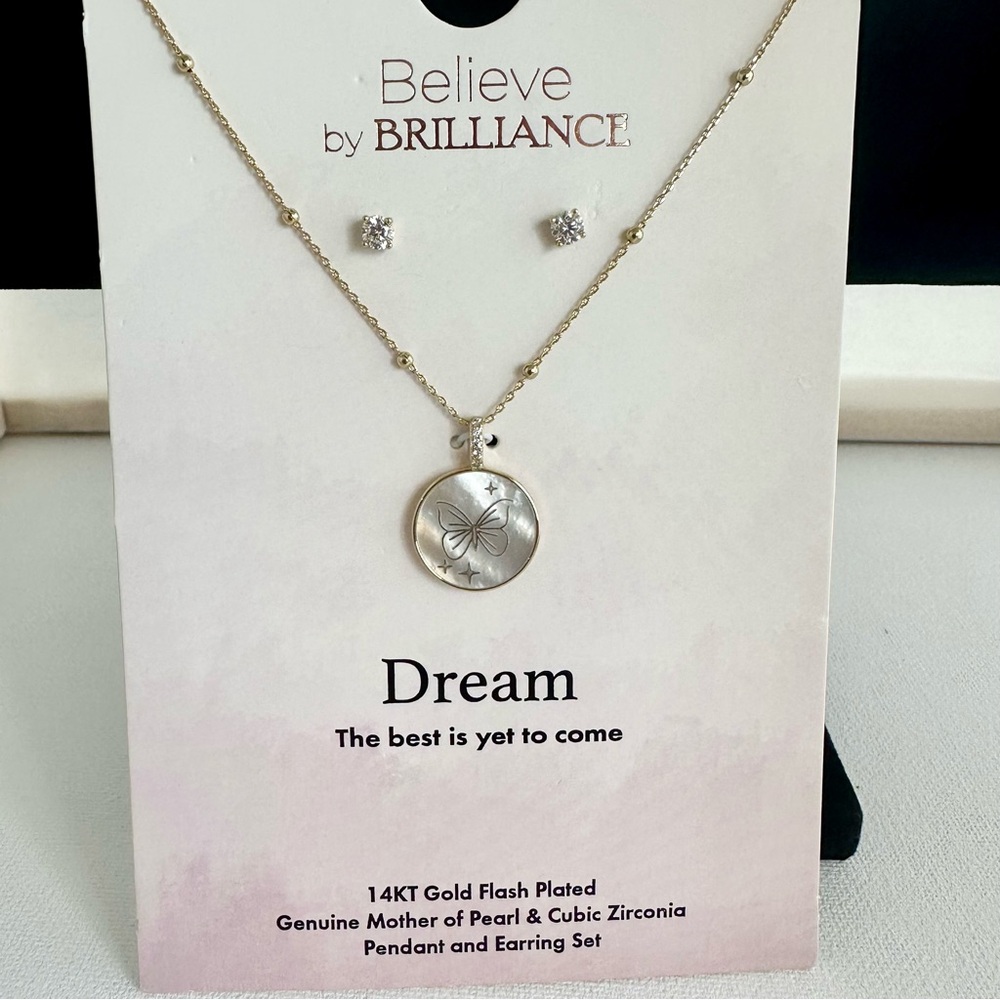 Believe by Brilliance Necklace & Earrings DREAM Mother of Pearl Gold Flash✨NWT✨ - Picture 4 of 4